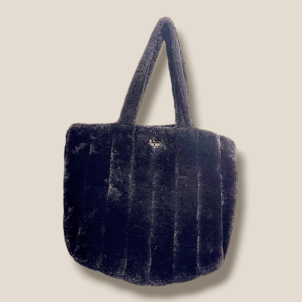 Victoria's Secret- Black Faux Fur Tote Bag EUC